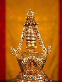 [stupa] (chiva), Buddhist Handmade Statue, [full Gold Plated], [stone Setting]