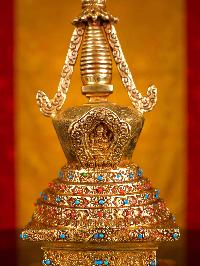 [stupa] (chiva), Buddhist Handmade Statue, [full Gold Plated], [stone Setting]