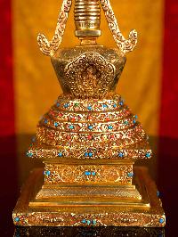 [stupa] (chiva), Buddhist Handmade Statue, [full Gold Plated], [stone Setting]