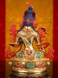 [green Tara], Buddhist Handmade Statue, [full Gold Plated], [stone Setting], [face Painted]