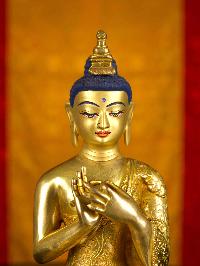 [maitreya Buddha], Buddhist Handmade Statue With Double Base, [full Gold Plated], [face Painted]