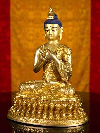 [maitreya Buddha], Buddhist Handmade Statue With Double Base, [full Gold Plated], [face Painted]