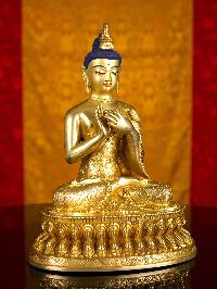 [maitreya Buddha], Buddhist Handmade Statue With Double Base, [full Gold Plated], [face Painted]