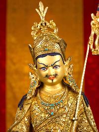 [padmasambhava  (guru)] Buddhist Handmade Statue, [full Gold Plated], [stone Setting],[face Painted]
