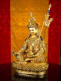 [padmasambhava  (guru)] Buddhist Handmade Statue, [full Gold Plated], [stone Setting],[face Painted]