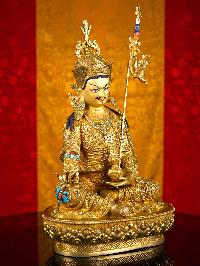 [padmasambhava  (guru)] Buddhist Handmade Statue, [full Gold Plated], [stone Setting],[face Painted]