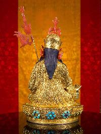 [padmasambhava  (guru)] Buddhist Handmade Statue, [full Gold Plated], [stone Setting],[face Painted]