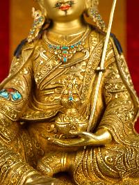 [padmasambhava  (guru)] Buddhist Handmade Statue, [full Gold Plated], [stone Setting],[face Painted]
