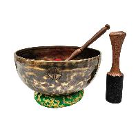 [full Moon Bowl], Moon Carved, Buddhist Hand Beaten Singing Bowl, Antique Finishing, [select Accessories]