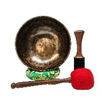 [full Moon Bowl], Moon Carved, Buddhist Hand Beaten Singing Bowl, Antique Finishing, [select Accessories]