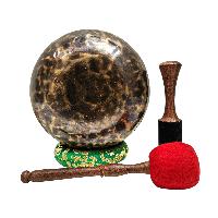 [full Moon Bowl], Moon Carved, Buddhist Hand Beaten Singing Bowl, Antique Finishing, [select Accessories]
