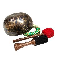 [full Moon Bowl], Moon Carved, Buddhist Hand Beaten Singing Bowl, Antique Finishing, [select Accessories]