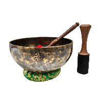 [full Moon Bowl], Moon Carved, Buddhist Hand Beaten Singing Bowl, Antique Finishing, [select Accessories]