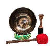 [full Moon Bowl], Moon Carved, Buddhist Hand Beaten Singing Bowl, Antique Finishing, [select Accessories]