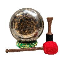 [full Moon Bowl], Moon Carved, Buddhist Hand Beaten Singing Bowl, Antique Finishing, [select Accessories]