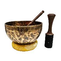 [full Moon Bowl], Moon Carved, Buddhist Hand Beaten Singing Bowl, Antique Finishing, [select Accessories]