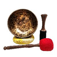 [full Moon Bowl], Moon Carved, Buddhist Hand Beaten Singing Bowl, Antique Finishing, [select Accessories]