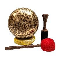 [full Moon Bowl], Moon Carved, Buddhist Hand Beaten Singing Bowl, Antique Finishing, [select Accessories]