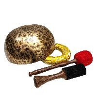 [full Moon Bowl], Moon Carved, Buddhist Hand Beaten Singing Bowl, Antique Finishing, [select Accessories]