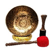 [full Moon Bowl], Moon Carved, Buddhist Hand Beaten Singing Bowl, Antique Finishing, [select Accessories]
