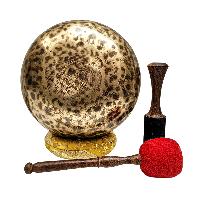 [full Moon Bowl], Moon Carved, Buddhist Hand Beaten Singing Bowl, Antique Finishing, [select Accessories]