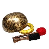 [full Moon Bowl], Moon Carved, Buddhist Hand Beaten Singing Bowl, Antique Finishing, [select Accessories]