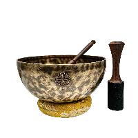 [full Moon Bowl], Moon Carved, Buddhist Hand Beaten Singing Bowl, Antique Finishing, [select Accessories]