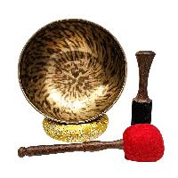[full Moon Bowl], Moon Carved, Buddhist Hand Beaten Singing Bowl, Antique Finishing, [select Accessories]