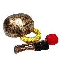 [full Moon Bowl], Moon Carved, Buddhist Hand Beaten Singing Bowl, Antique Finishing, [select Accessories]