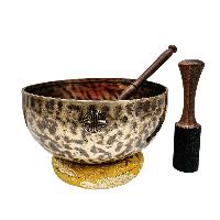 [full Moon Bowl], Moon Carved, Buddhist Hand Beaten Singing Bowl, Antique Finishing, [select Accessories]