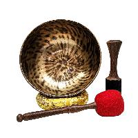 [full Moon Bowl], Moon Carved, Buddhist Hand Beaten Singing Bowl, Antique Finishing, [select Accessories]