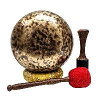 [full Moon Bowl], Moon Carved, Buddhist Hand Beaten Singing Bowl, Antique Finishing, [select Accessories]