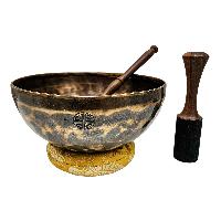[full Moon Bowl], Moon Carved, Buddhist Hand Beaten Singing Bowl, Antique Finishing, [select Accessories]