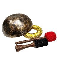 [full Moon Bowl], Moon Carved, Buddhist Hand Beaten Singing Bowl, Antique Finishing, [select Accessories]