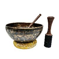 [full Moon Bowl], Moon Carved, Buddhist Hand Beaten Singing Bowl, Antique Finishing, [select Accessories]