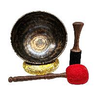 [full Moon Bowl], Moon Carved, Buddhist Hand Beaten Singing Bowl, Antique Finishing, [select Accessories]