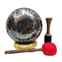 [full Moon Bowl], Moon Carved, Buddhist Hand Beaten Singing Bowl, Antique Finishing, [select Accessories]