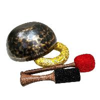 [full Moon Bowl], Moon Carved, Buddhist Hand Beaten Singing Bowl, Antique Finishing, [select Accessories]