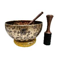[full Moon Bowl], Moon Carved, Buddhist Hand Beaten Singing Bowl, Antique Finishing, [select Accessories]