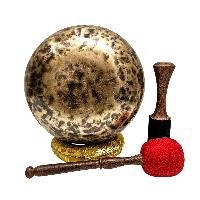 [full Moon Bowl], Moon Carved, Buddhist Hand Beaten Singing Bowl, Antique Finishing, [select Accessories]