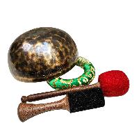 [full Moon Bowl], Moon Carved, Buddhist Hand Beaten Singing Bowl, Antique Finishing, [select Accessories]