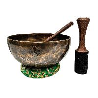 [full Moon Bowl], Moon Carved, Buddhist Hand Beaten Singing Bowl, Antique Finishing, [select Accessories]