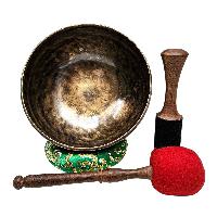 [full Moon Bowl], Moon Carved, Buddhist Hand Beaten Singing Bowl, Antique Finishing, [select Accessories]