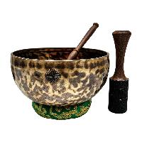 [full Moon Bowl], Moon Carved, Buddhist Hand Beaten Singing Bowl, Antique Finishing, [select Accessories]