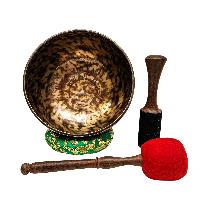 [full Moon Bowl], Moon Carved, Buddhist Hand Beaten Singing Bowl, Antique Finishing, [select Accessories]