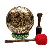 [full Moon Bowl], Moon Carved, Buddhist Hand Beaten Singing Bowl, Antique Finishing, [select Accessories]