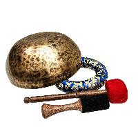 [full Moon Bowl], Moon Carved, Buddhist Hand Beaten Singing Bowl, Antique Finishing, [select Accessories]