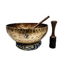 [full Moon Bowl], Moon Carved, Buddhist Hand Beaten Singing Bowl, Antique Finishing, [select Accessories]