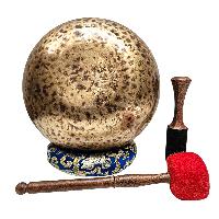 [full Moon Bowl], Moon Carved, Buddhist Hand Beaten Singing Bowl, Antique Finishing, [select Accessories]
