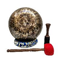 [full Moon Bowl], Moon Carved, Buddhist Hand Beaten Singing Bowl, Antique Finishing, [select Accessories]